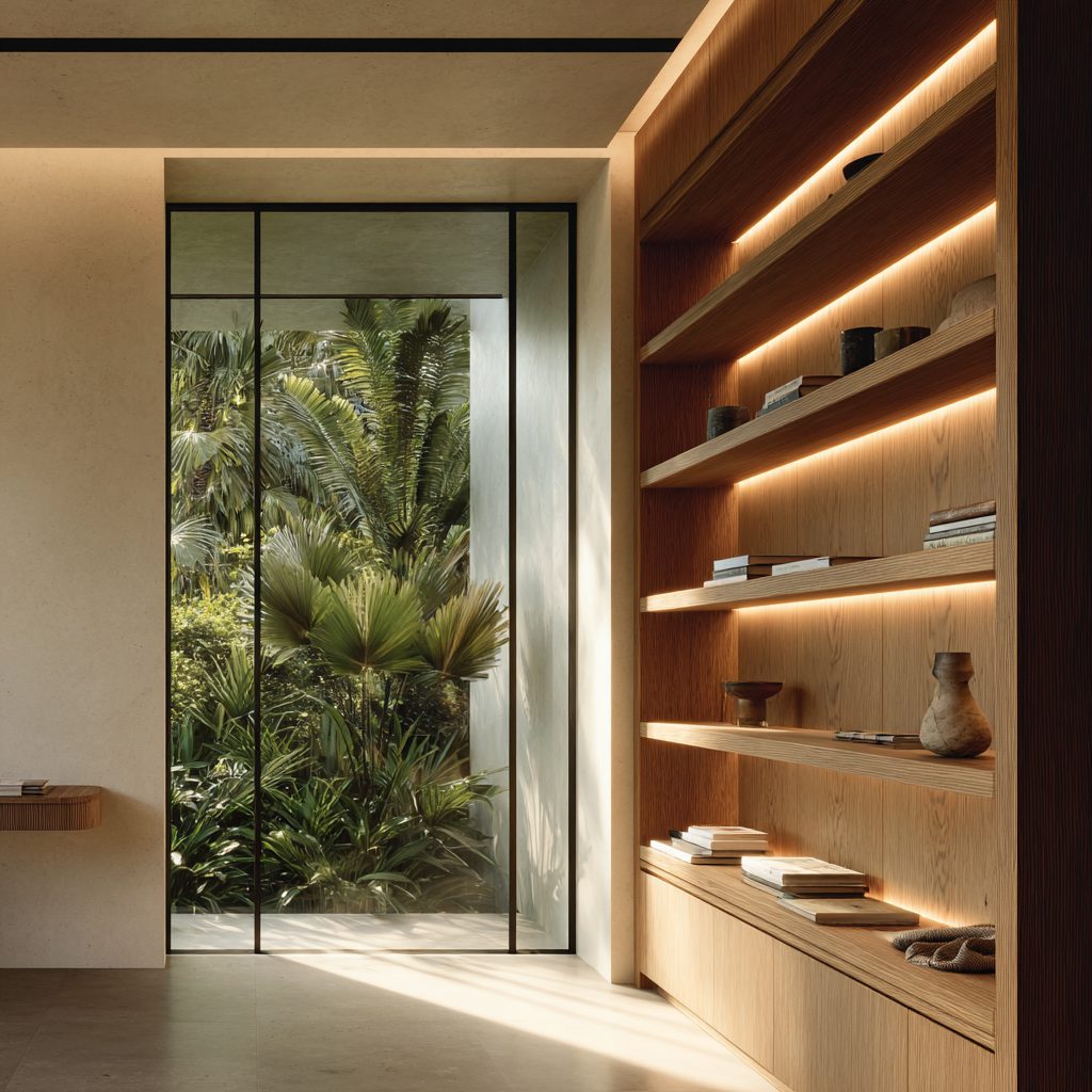 Built-in shelving units